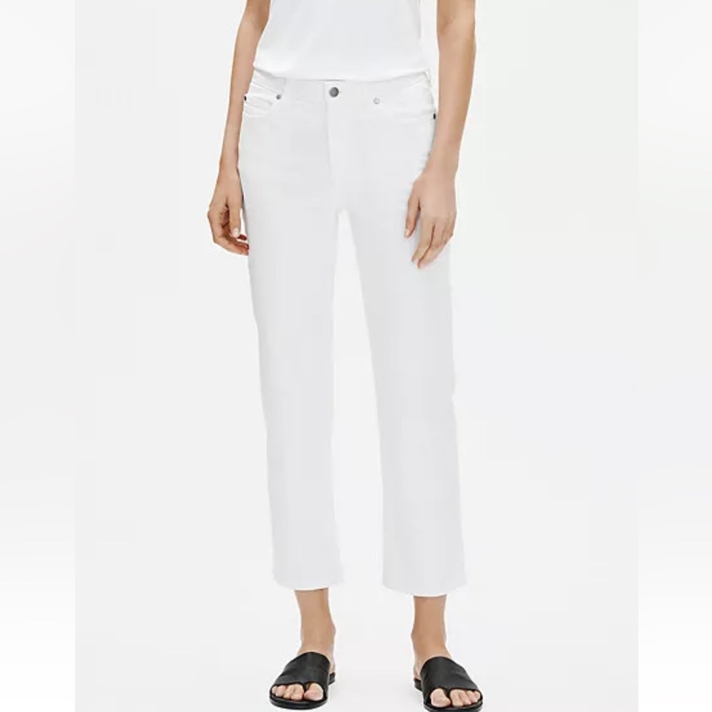 178.00 NWT Eileen Fisher White Organic Cotton Stretch Denim Straight Ankle